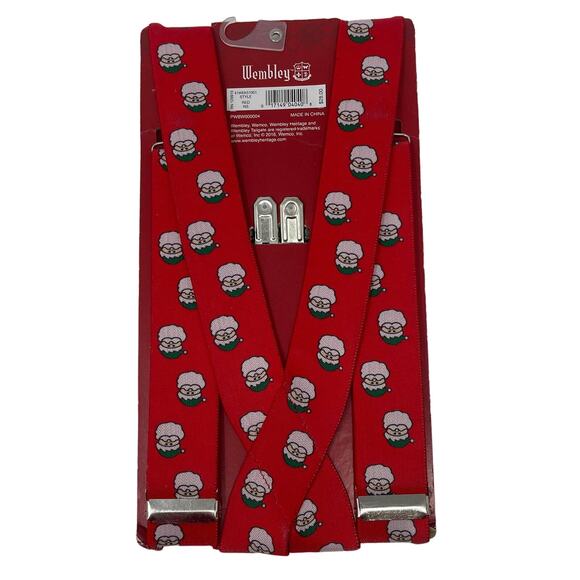 Wembley Red Elastic Santa Claus Faces Clip-On Suspenders OS NWT - Picture 2 of 3